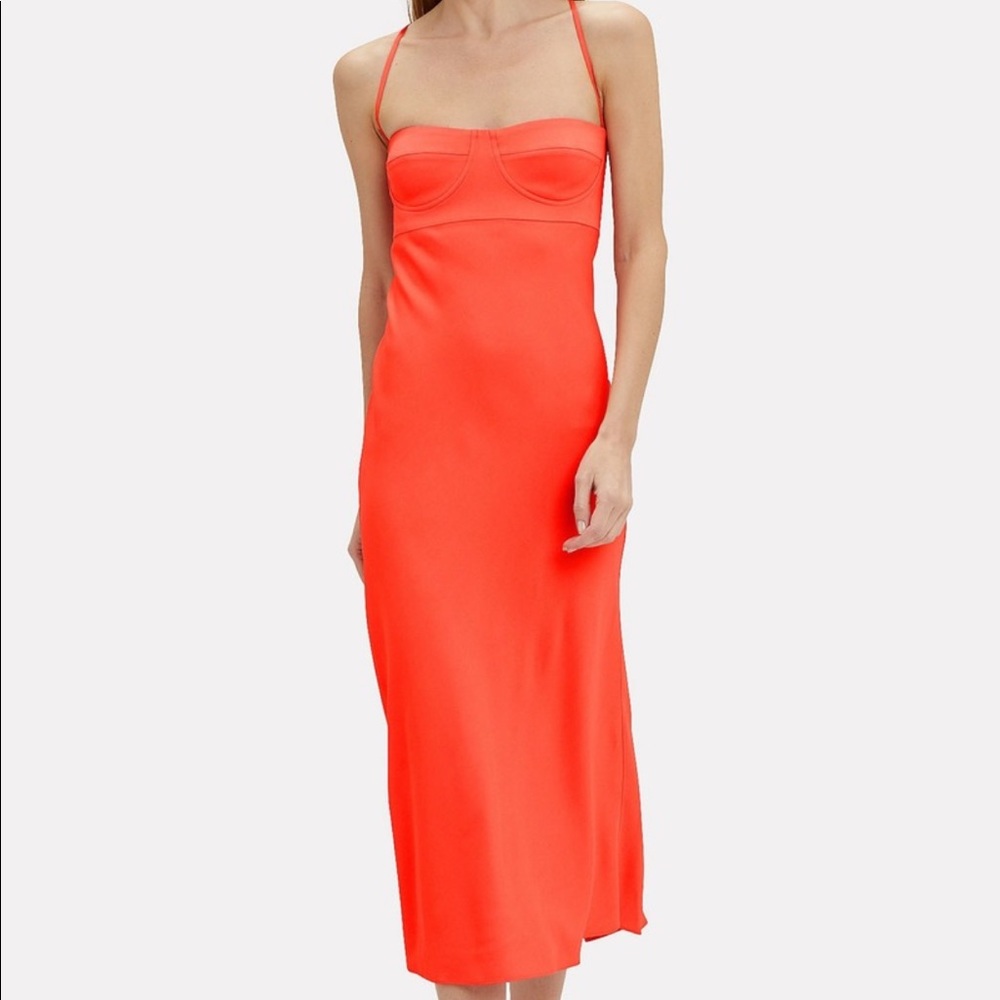 Women’s Coral Midi Slip Dress with Spaghetti Straps